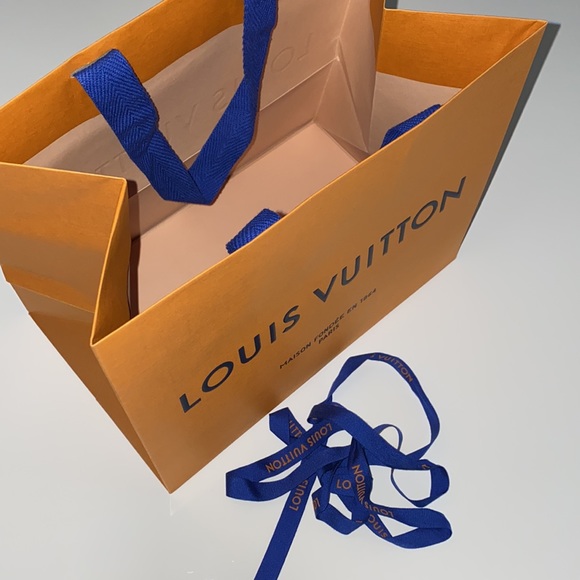 New auth Louis Vuitton Paris gift shopping paper package bag logo blue ribbons - Picture 2 of 6